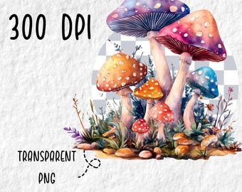 水彩キノコのクリップアート、不思議の国のアリスの保育園アート（PNG
