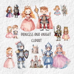 Prinzessin und Ritter Clipart, Märchen Prinzessin und Ritter Aquarell Clipart, Prinzessin Png Clipart, Geburtstag Babyparty Png, für Geschenke