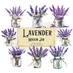 Lavender Mason Jar Flower Clipart, Lavender Provence Floral Clipart, Lavender Valentines Wedding PNG, Lavender Bridal Shower Bride PNG