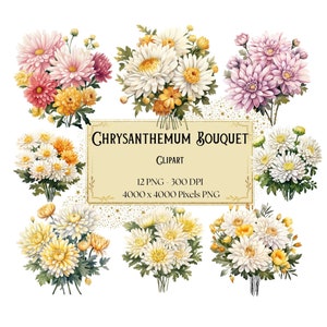 Clipart di fiori di bouquet di crisantemi, PNG floreale botanico di crisantemo, PNG di nozze di San Valentino con fiori selvatici, PNG di sposa con fiori selvatici