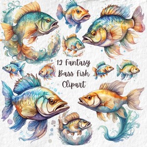 Bass Fish Clipart, Fantasy Bass Fish Clipart, Fishing Sublimation Png Graphics, Birthday Baby Shower Party Png, For T shirt Cards Mugs Tags