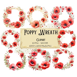 Couronne de fleurs de pavot Clipart, Clipart floral pavot rouge, coquelicots botaniques fleurs Saint-Valentin mariage PNG, fleur de pavot mariée mariée PNG