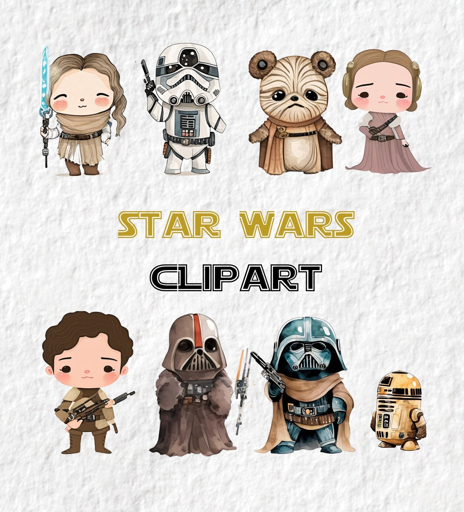 Star Wars Watercolor Clipart, Cute Star Wars Mandalorian Baby Shower ...