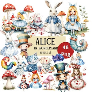 Alice In Wonderland Bundle Clipart | Alice, Cheshire Cat, Mad Hatter, White Rabbit, Queen of Hearts | Alice In Wonderland Sublimation Png