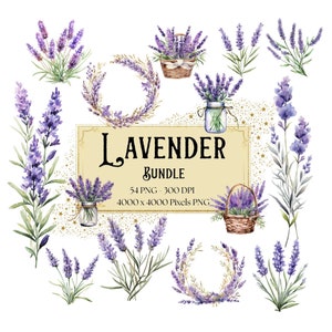 Lavender Flower Clipart, Lavender Provence Floral Bundle Clipart, Lavender Valentines Wedding PNG, Lavender Bridal Shower Bride PNG Clipart
