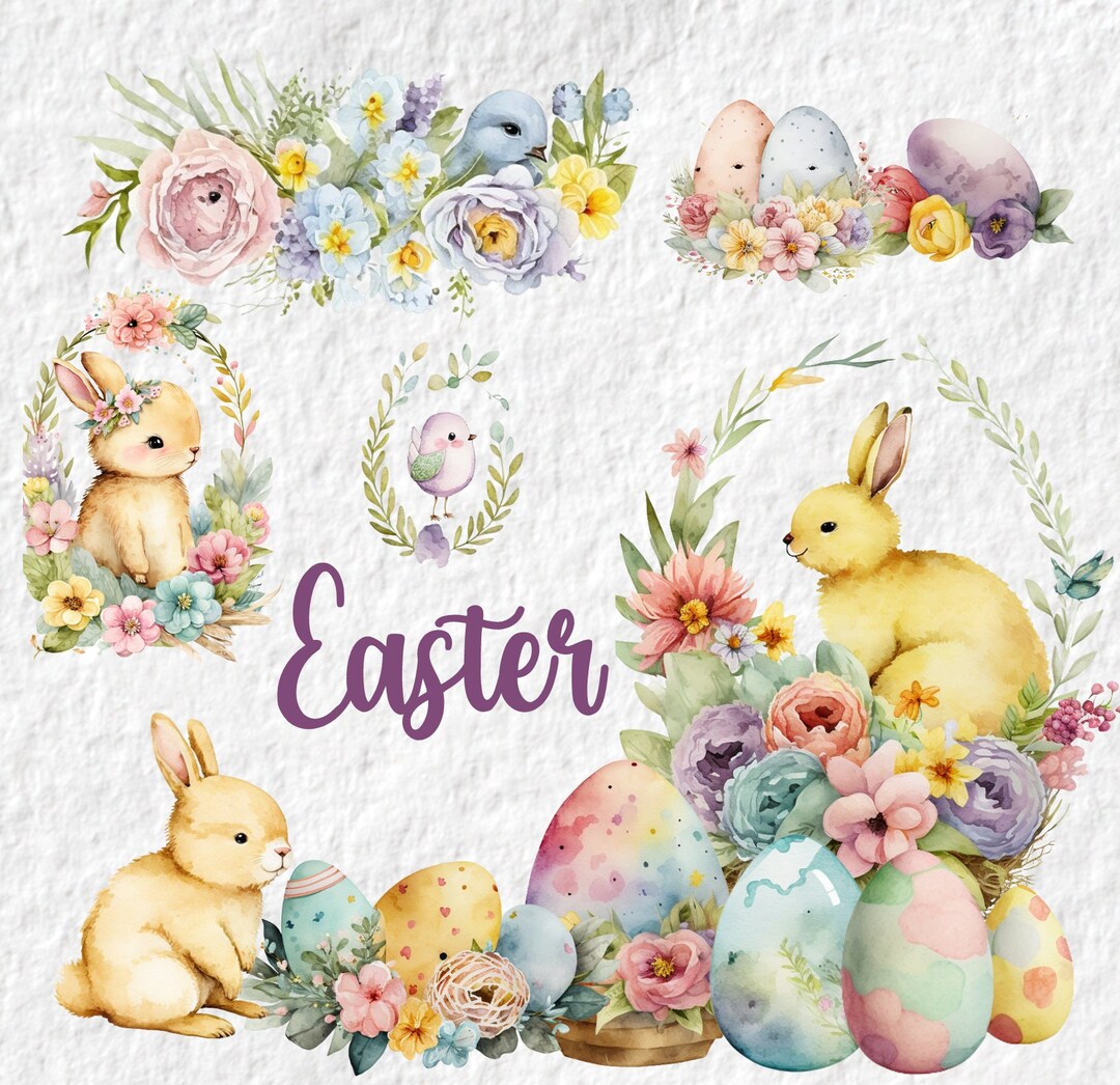 Easter Watercolor Clipart Bundle, Cute Baby Shower Graphics, Birthday ...