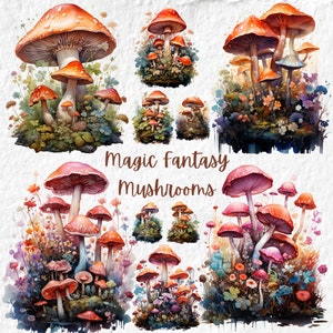 Magical Fantasy Mushroom Clipart, Fantasy Mushrooms Clipart, Fantasy Fairytale Mushroom Clipart, Birthday Baby Shower Art Decor PNG