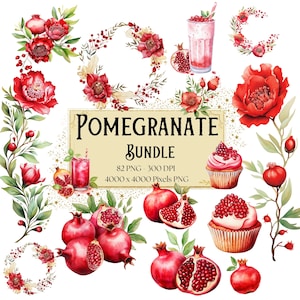 Pomegranate Fruit Clipart, Pomegranate Fruit Bundle Watercolor Clipart, Pomegranate Flower Png Pomegranate Wreath, Pomegranate Fruit PNG,