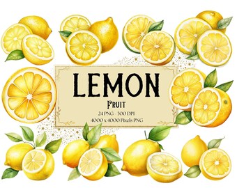 Lemon Fruit Png Clipart, Citrus Lemon Fruit Clipart, Botanical Spring Lemon Fruit Birthday Baby Shower Party Graphics, Nursery Decor Png