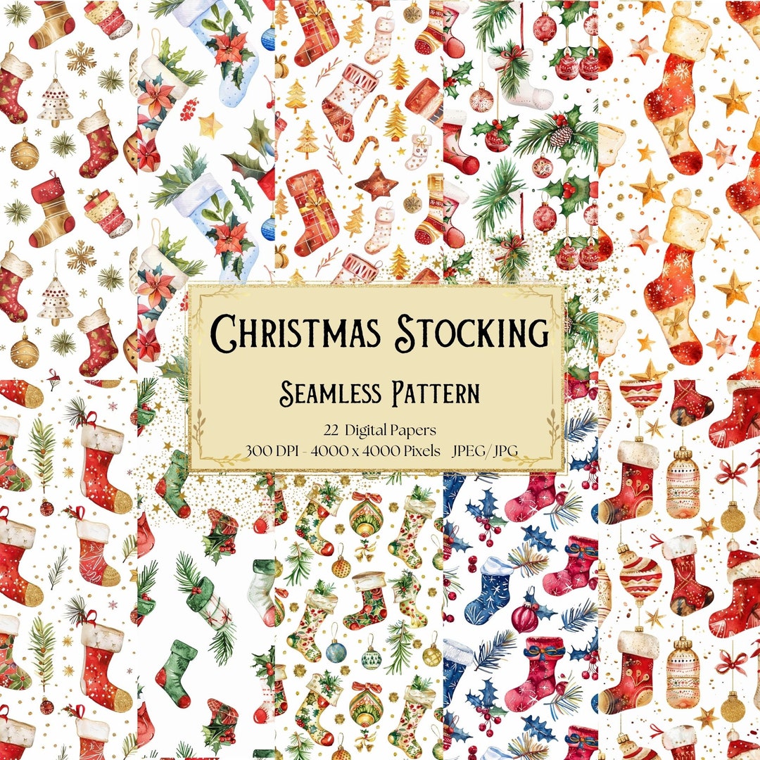 Christmas Stocking Seamless Pattern, Christmas Stocking Decor Seamless ...