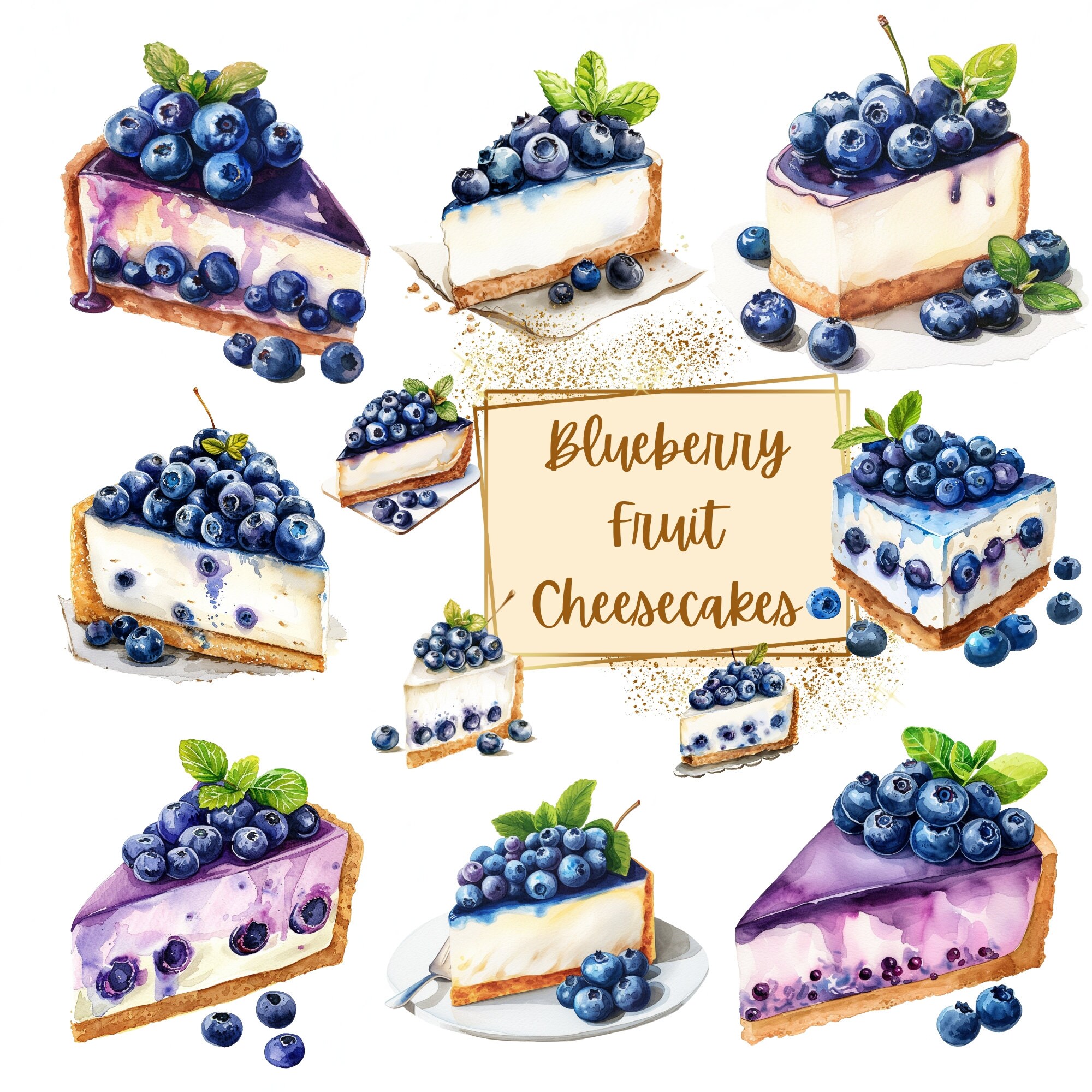 Blueberry Cheesecake Clipart, Blueberries Cheesecake Fruit Clipart, Blueberry Dessert Birthday Baby Shower Party Graphic, Nursery Decor PNG