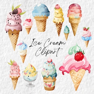 Eis Clipart, Eis Aquarell Clipart, Zapfen und Eisbecher Clipart, Essen Clipart PNG, Eis Waffel Clipart, Instant