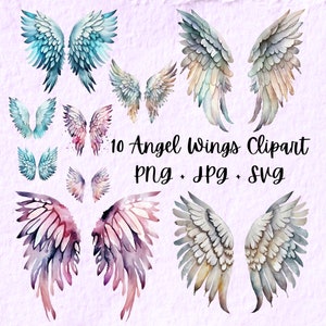 Angel Wings Watercolor Clipart, Angel Wings Svg, Angel Wings Png, Angel Wings JPG Clipart, Guardian Angel Birthday Baby Nursery Clipart PNG