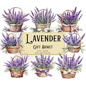 Lavender Gift Basket Clipart, Lavender Provence Floral Clipart, Lavender Valentines Wedding PNG, Lavender Bridal Shower Bride PNG Clipart