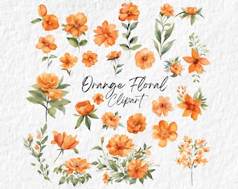 Orange Floral Clipart, Orange flowers Clipart, Watercolor Oranges Clipart, Citrus Botanical Floral Clipart, Premade DIY Illustration PNG