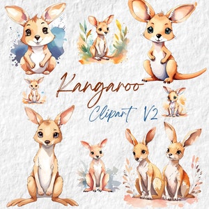 Kangaroo Clipart, Cute Kangaroo Clipart ,Watercolor Birthday Party Baby Shower Graphics, Nursery Decor Wall Art, Australian Zoo Animal PNG