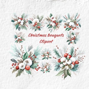 Clipart de buquê de Natal, clipart floral de Natal, png de Natal, sublimação de Natal, clipart de buquê de inverno de azevinho, Natal DIY PNG