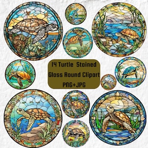 Imágenes prediseñadas de vidrieras de tortugas, círculo de vidrieras de tortugas de vida marina PNG redondo, JPG de tortugas de vida marina, imágenes prediseñadas de vidrieras de signos de tortugas marinas