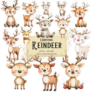Weihnachten Rentier Clipart, Rentier Urlaub Clipart, Rehkitz Clipart, Reh Clipart, Waldtier Weihnachten Baby Shower Geburtstag Kinderzimmer PNG