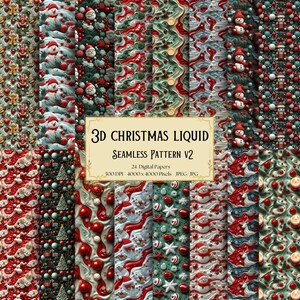 Papel digital líquido navideño 3D, patrones navideños sin costuras (JPG)