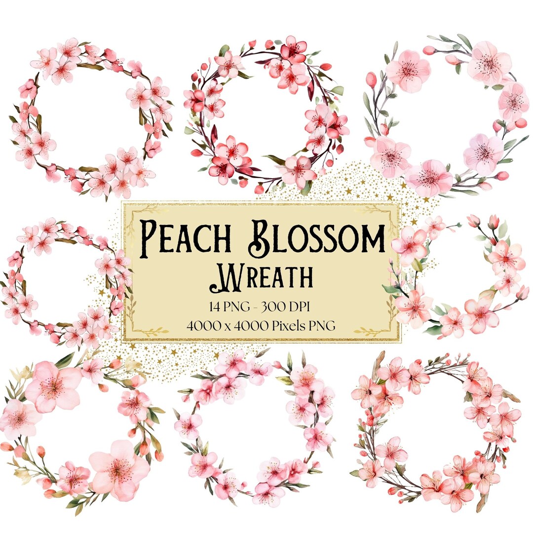 Peach Blossom Flower Wreath Png Clipart, Spring Peach Flower