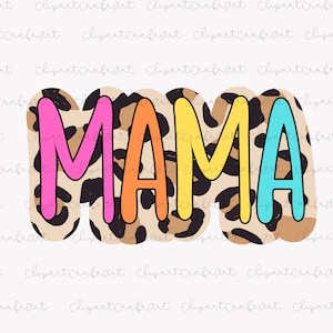 Mama PNG, Mama Bright Leopard Doodle Png Clipart, Custom Mama Png, Para Etiquetas de Presente Canecas Camisetas Clipart PNG