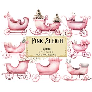 Clipart traîneau rose, Noël rose père Noël traîneau Png clipart, père Noël Noël Baby Shower Party graphiques, clipart vacances, clipart Noël PNG