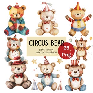Circus Bear Clipart, Bear Png, Circus Clipart, Circus Sublimation Nursery Kids Png, For Mugs Cards T shirt Tags