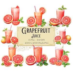 Grapefruit Juice Clipart, Grapefruit Shake Clipart, Citrus Juice Clipart, Grapefruit Birthday Baby Shower Party Graphics, Fruit PNG, Instant