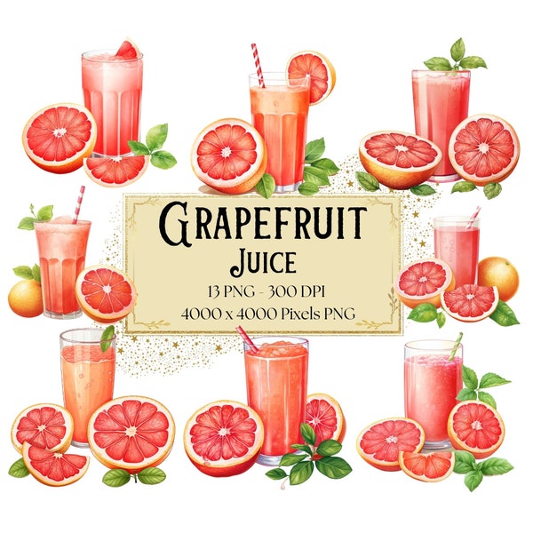 Grapefruit Juice Clipart, Grapefruit Shake Clipart, Citrus Juice Clipart, Grapefruit Birthday Baby Shower Party Graphics, Fruit PNG, Instant