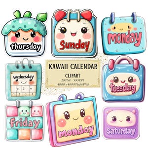 Clipart calendario kawaii, Clipart calendario settimanale, Calendario compleanno Baby Shower Png, Decorazione cameretta Png