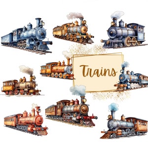 Locomotoras vintage tren clipart, tren de vapor Polo Norte PNG Clipart, ferrocarril acuarela clipart, cumpleaños bebé ducha vivero png, instantáneo