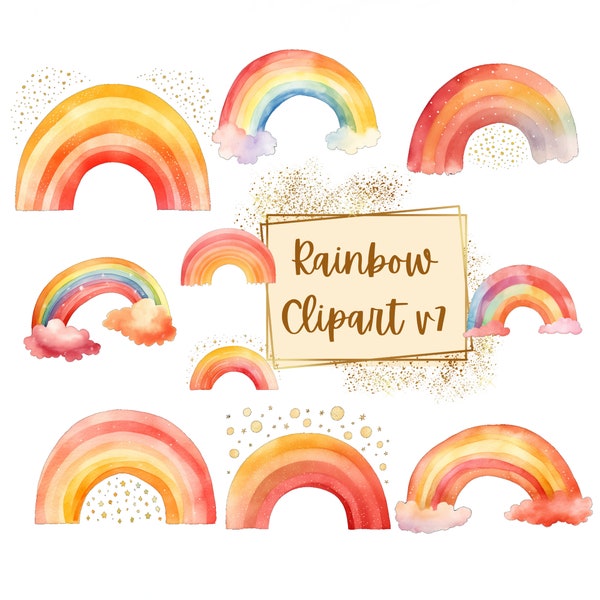 Rainbow Clipart, Red And Orange Pastel Rainbow Clipart, Baby Shower Birthday Rainbow Nursery PNG, For Gift Tags Mugs T shirts Clipart PNG