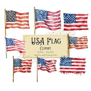 Imágenes prediseñadas de la bandera estadounidense, imágenes prediseñadas de la bandera de EE. UU., imágenes prediseñadas de acuarela del país del 4 de julio con la bandera de EE. UU., PNG de cumpleaños para baby shower, para tarjetas de camisetas