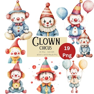 Clown Clipart, Clown Png, Circus Clipart, Circus Sublimation Nursery Kids Png, For Mugs Cards T shirt Tags