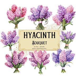 Hyacinth Bouquet Flower Clipart, Purple Hyacinth Floral Clipart, Pink Hyacinth Valentines Wedding PNG, Hyacinth Bridal Shower Bride PNG