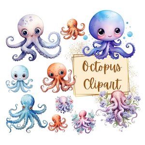Octopus Clipart, Octopus Graphics Sea Life PNG, Underwater Ocean Life Png, Sea Creatures PNG, Birthday Baby Shower PNG, For T Shirt Mug Card