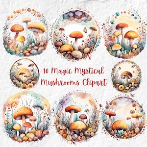 Magic Mystical Mushroom Clipart, Fantasy Mushrooms Clipart, Fantasy Fairytale Mushroom Clipart, Birthday Baby Shower Art Decor PNG