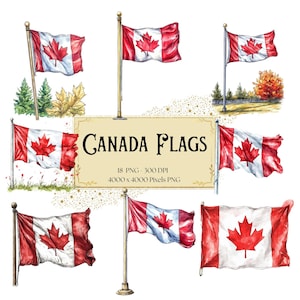 Canada Flag Clipart, Canadian Clipart, Canada Flag Country Watercolor Clipart, Baby Shower Birthday PNG, For T shirt Cards