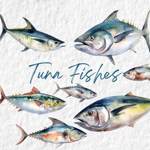 Tuna Fish Clipart, Cute Tuna Fish Watercolor Clipart, Birthday Baby Shower Graphics PNG, Nursery Decor Wall Art, Ocean PNG Art