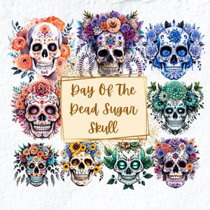 Floral Sugar Skull Clipart, Day Of The Dead Sugar Skull Clipart, Bohemian Sugar Skull Clipart, For T Shirt Mugs Scrapbooking