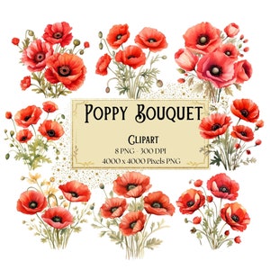 Bouquet de coquelicots fleur Clipart, Clipart floral coquelicot rouge, coquelicots botaniques fleurs Saint-Valentin mariage PNG, fleur de pavot mariée mariée PNG