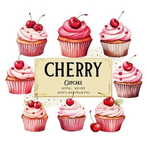 Kirschfrucht Cupcake Clipart, Rote Kirschen Obst Dessert Clipart, Kirschfruchtkuchen Geburtstag Baby Shower Party Grafiken, Kinderzimmer Dekor Png