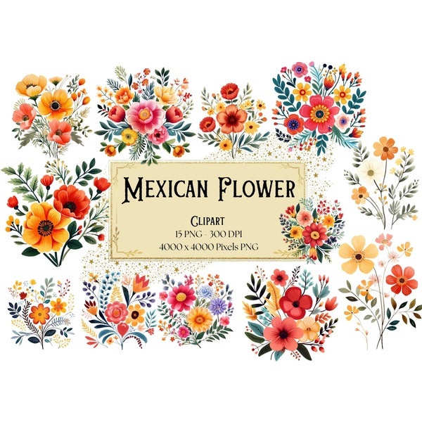 Mexican Flowers Clipart - Etsy
