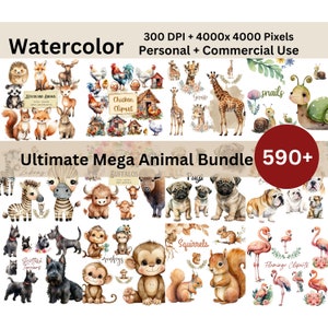 590+ Animals Clipart Mega Bundle Png, Animal Clipart, Dogs, Birds, Cats, Safari and Farm Animals Clip Art, Birthday Baby Shower Png, Instant