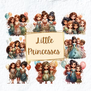 Little Princesses Clipart, Cute Princess Clipart, Baby Princess Watercolor Png, Princess Watercolor Nursery Clipart, Commercial Use