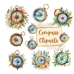 Clipart boussole, boussole florale des cliparts aquarelle, clipart marin vie marine, anniversaire de vacances Baby Shower Png, pour carte de T shirts, tasses et étiquettes