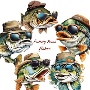 Imágenes Prediseñadas de pez lubina divertida, pez lubina de boca grande PNG, imágenes prediseñadas de pesca, imágenes prediseñadas de pesca de lubina, para etiquetas de regalo, tazas, camisetas, imágenes prediseñadas PNG