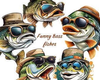 Funny Bass Fish Clipart, Big Mouth Bass Fish PNG, Fishing Clipart, Bass Fishing Clipart, For Gift Tags Mugs Tshirts Clipart PNG
