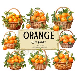 Orange Obstkorb Clipart, Frühling Zitrus Orange Obst Clipart, Botanische Orange Obst Geburtstag Baby Shower Party Grafiken, Kinderzimmer Png